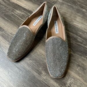 Chelsea & Violet Rhinestone Loafer Flats Nude Sparkle Slip On Size 7